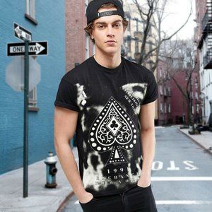 NWT EXCHANGE ACE OF SPADES MEN'S BLACK CREW NECK SHORT SLEEVE T-SHIRT SIZE XL